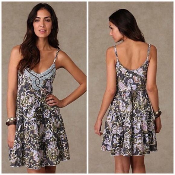 Free People Western Royalty Beaded Paisley Babydoll Dress Purple & Green Size L - Picture 3 of 12